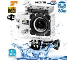 Camera sport wifi étanche caisson waterproof 12 MP Full HD Blanc 8Go - Caméscope à carte mémoire