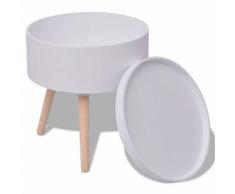 vidaXL - Table basse avec espace de rangement et plateau de servie - Ronde - 39,5 x 44,5 cm, blanc, 39.5 x 44.5 cm (Diam. x H) - Tables de réunion