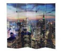 Paravent séparateur de pièce 5 pans 30 LED 180x200cm motif New York PAR04021 - Objet à poser
