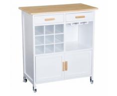 Chariot desserte de cuisine multi-rangements sur roulettes bois massif et MDF 76L x 40l x 88H cm blanc - Meubles de cuisine