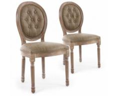 Lot de 2 chaises de style médaillon capitonné Louis XVI Bois patiné & simili taupe - Chaise