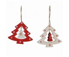 Lot 2 Sapins Ajourés en Bois à Suspendre Décoration de Noël Suspensions Sapin Arbre de Noël 0,5x8x9cm - Objet à poser