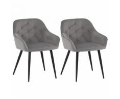 Lot de 2 chaises PRISMA pour salle à manger ou cuisine fauteuils capitonnés au design scandinave, revêtement en velours gris - Chaise