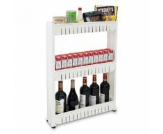 Étagère à Roues, Meuble de Rangement avec Roues, 3 compartiments, 78 x 54 x 12 cm, Blanc, Matériau: Plastique, Polypropylène - Bibliothèques