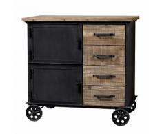 Bahut Enfilade Commode à Roulettes Bois Fer Industriel Campagne 90 cm - Buffets