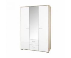 HOMELINE Armoire de chambre - Contemporain - Chene massif naturel et blanc laqué - L 134,45 cm - Armoire