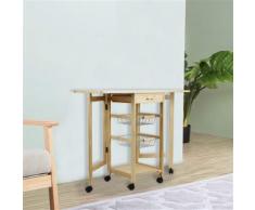 Desserte cuisine à roulettes plateau pin massif 91*37*75cm Pliable avec 3 Étagères - Dessertes de rangement