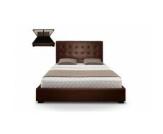 Lit capitonné coffre capitonné 160x200 + Sommier Cuir PU Marron foncé SOMY - Cadre de lit