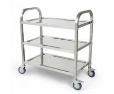Chariot de cuisine à Roulettes 3 niveaux en Acier Inoxydable avec 4 Roues - Dessertes de rangement