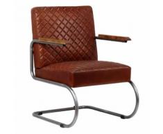 Meelady Fauteuil Cuir Véritable en Style Classe Moderne pour Salon/Bureau Marron Foncé 63 x 75 x 88 cm - Chaise
