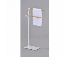 PORTE-SERVIETTE sur pied 2 barres supports métal blanc et bois - SWEET - Accessoires de bain