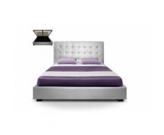 Lit capitonné coffre 180x200 + Sommier Cuir PU Argent SOMY - Cadre de lit