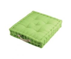 Coussin de sol uni 5 capitons 100% coton poignée contrastée 45x45x10cm DUO - Vert/lin - Textile séjour