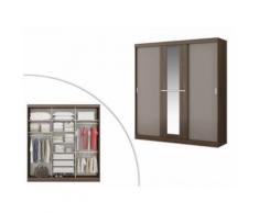 Armoire DIDDA - 3 portes coulissantes - Avec miroir - L205cm - Chocolat et taupe - Armoire