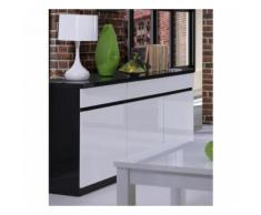 Buffet, bahut, enfilade 3 portes et 3 tiroirs FABIO + Miroir. Noir et blanc brillant. Meuble pour salon salle à manger - Buffets