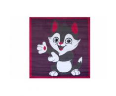 Tapis enfant Carré Violet et Gris Chat 80X80 cm - Tapis et paillasson