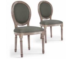 Lot de 2 chaises médaillon Louis XVI Tissu Gris - Chaise