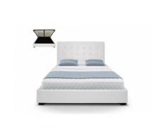 Lit capitonné coffre capitonné 160x200 + Sommier Cuir PU Blanc SOMY - Cadre de lit
