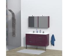 Le Quai des Affaires - Ensemble meuble sous-vasque + vasque résine + 2 armoires avec miroir milano / aubergine - Meubles de salle de bain