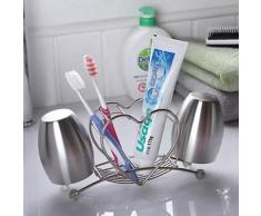 Ensemble de tasse et porte-brosse à dents en forme de cur en acier inoxydable - Accessoires de bain