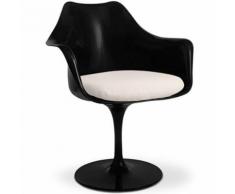 Myfaktory - Chaise tulipe pivotante - simili cuir - coque noire - fibre de verre ivoire - Chaise