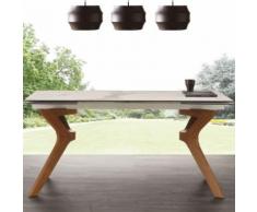 Table avec rallonge en céramique et en bois LOGAN - L 240 x P 90 x H 76 cm - Tables salle à manger
