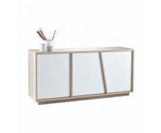 Enfilade 3 portes ouvrantes coloris blanc perle et chêne brossé - Meubles de cuisine