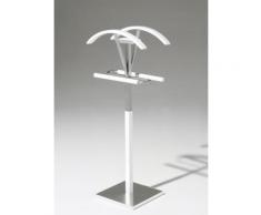 Valet de Nuit double Blanc en Hêtre massif avec plateau porte objets sur socle carre, 34 x 47 x 110 cm -PEGANE- - Objet à poser