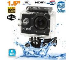 Caméra sport WiFi embarquée plongée caisson Full HD 1080P Noir 8 Go - Caméscope à carte mémoire