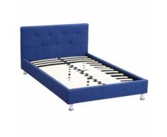 Lit simple pour adulte NIZZA 120 x 190 cm, 1 place et demi, avec sommier, revêtement en tissu bleu capitonné, 1 personne - Cadre de lit