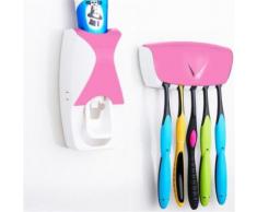 Distributeur Dentifrice automatique Mural Pressoir Porte 5 Brosses A Dents Rose - Accessoires de bain