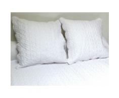 Couvre-lit Boutis uni blanc 240x260 cm avec 2 taies d'oreiller - Linge de lit
