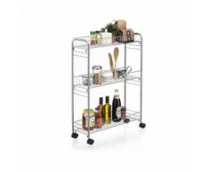 Desserte à roulettes ZETA chariot de service pour cuisine ou salle de bain meuble de rangement avec 3 paniers, en métal chromé - Dessertes de rangement