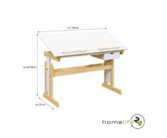 Bureau enfant en bois massif moderne très fonctionnel ajustable en hauteur et inclinable ergonomique laqué blanc et naturel - Bureaux