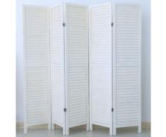 Paravent persienne de 4 pans en bois, coloris blanc lasuré - Dim : H170 x L160cm - PEGANE - - Objet à poser