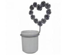 L'Héritier Du Temps - Porte gobelet à brosse à dents mural ou patère circulaire et son verre motif coeur à fixer en fer patiné gris 12,5x13,5x23,5cm - Accessoires de bain