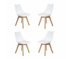 Lot de 4 Rétro Chaise Salle à Manger design scandinave, chaises de cuisine rembourrée Chaise avec pieds en bois et assise en PU, Blanc - Chaise