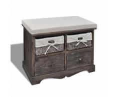 vidaXL Banc de rangement brun en bois avec 2 paniers tissage et tiroirs - Bancs
