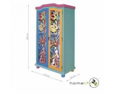 Très belle armoire moderne avec 2 portes et des étagères et une tringle à vêtements en bois massif MDF graffiti pour la chambre d'enfants - Armoire
