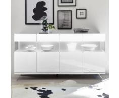 Enfilade LED 4 portes design blanc laqué CASTELLI 2 - L 184 x P 50 x H 101 cm - Buffets