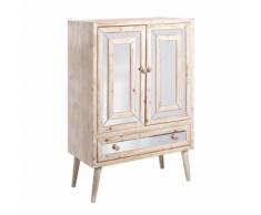 Meuble d'entrée 2 portes 1 tiroir Bois/Miroir - LIGHT - L 80 x l 40 x H 118 - Vestiaires