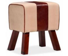 Meelady Banc Cuir Véritable et Toile pour Couloir, Salon ou Salle à Manger Marron et Beige 40 x 30 x 45 cm - Chaise
