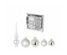 Set de 19 boules de noel en verre avec 1 cimier - oe 6 / 5 cm - oe 6 x h 27 cm - argent - Objet à poser