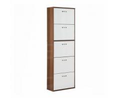 Armoire à chaussures meuble à chaussures design contemporain 5 portes abattantes bicolore blanc marron foncé imitation bois - Armoire