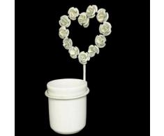 L'Héritier Du Temps - Porte gobelet à brosse à dents mural ou patère circulaire et son verre motif coeur à fixer en fer patiné blanc 12,5x13,5x23,5cm - Accessoires de bain
