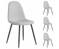 Lot de 4 chaises BRIT pour salle à manger ou cuisine au design scandinave avec 4 pieds en métal laqué noir, revêtement en tissu gris - Chaise