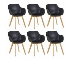 Lot de 6 Chaise Salle a Manger Fauteuils Scandinave de Cuisine avec Pieds en Bois de Hetre Massif Noir - Chaise