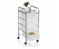 Caisson sur roulettes SANO chariot avec 4 tiroirs en plastique blanc transparent et 1 tablette, rangement salle de bain en métal - Dessertes de rangement