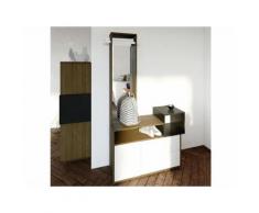 Meuble d'entrée design avec rangements et miroir L100cm KUBE noyer - Meubles à chaussures
