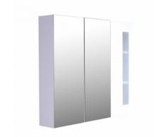 Armoire avec miroir en bois rangement salle de bain fermeture porte tampon MDF blanc - Armoire